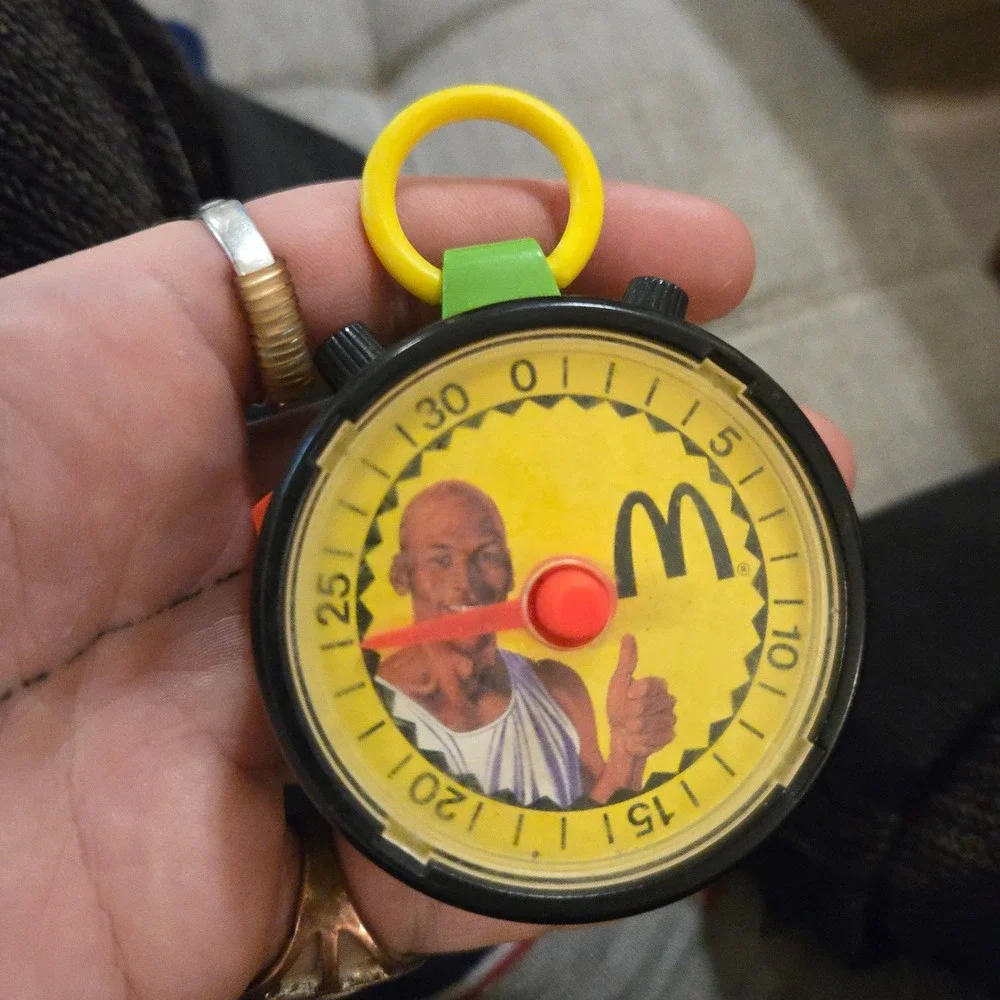 Vtg 1991‎ McDonalds Micheal Jordan Fitness Fun Stopwatch Toy Wind Up Timer Jump